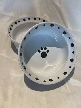 Paws & Fish Signature Housewares White Stoneware Paw Print Dog Bowl Set of 2